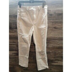 Express Super High Waisted White Ripped Straight Jean Size 8 Short
